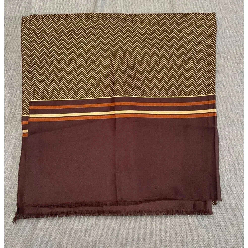 Vintage 70s Brown Silk Scarf 1970s Retro Earth Tones Minimalist Chic Wrap Shawl